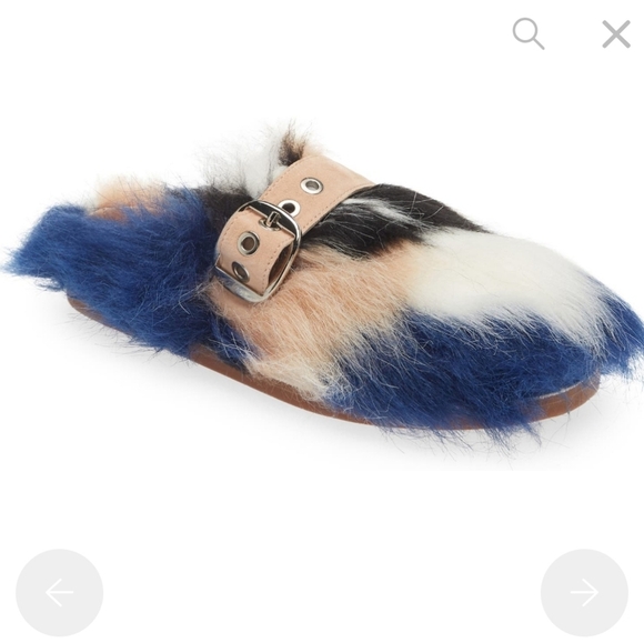 Jeffrey Campbell Shoes - Jeffrey Campbell Rlxathome Faux Fur Mule Slide Slipper Beige Blue Combo